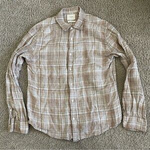 Billy Reid Plaided Button Down Long Sleeve Linen Shirt